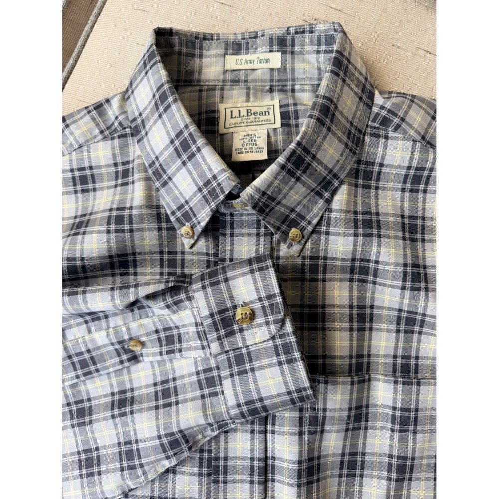 LL Bean Button Down Shirt US Army Tartan Plaid Outdoor‎ Classic Mens Large Grey